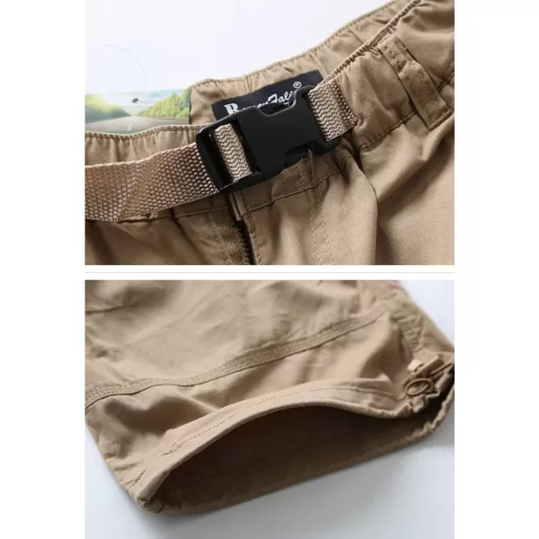 Flygo Men's Twill Elastic Cargo Shorts Below Knee Loose Multi-Pockets Capri Long Shorts