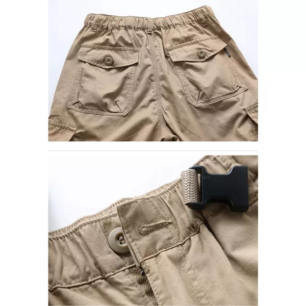 Flygo Men's Twill Elastic Cargo Shorts Below Knee Loose Multi-Pockets Capri Long Shorts