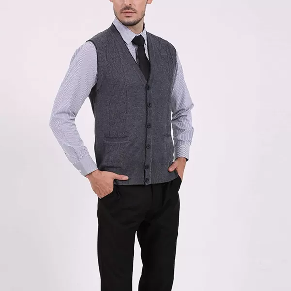 Flygo Men's V-Neck Button Down Cashmere Wool Blend Vest Knitwear Sweater Waistcoat