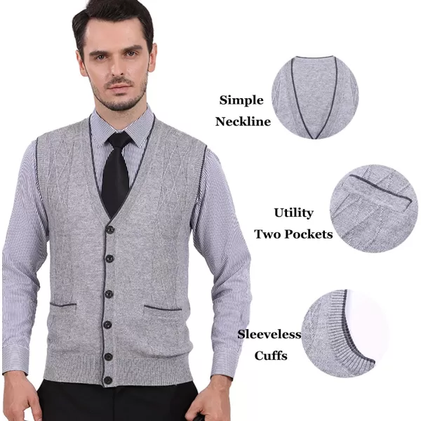 Flygo Men's V-Neck Button Down Cashmere Wool Blend Vest Knitwear Sweater Waistcoat