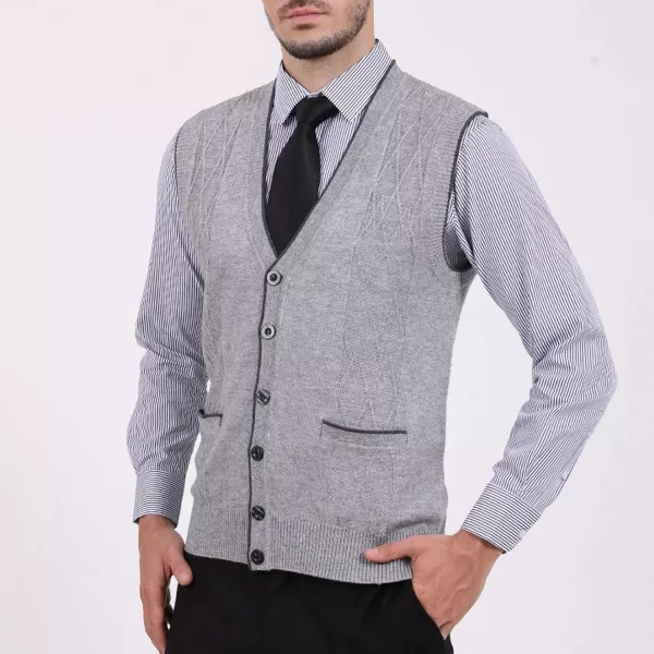 Flygo Men's V-Neck Button Down Cashmere Wool Blend Vest Knitwear Sweater Waistcoat