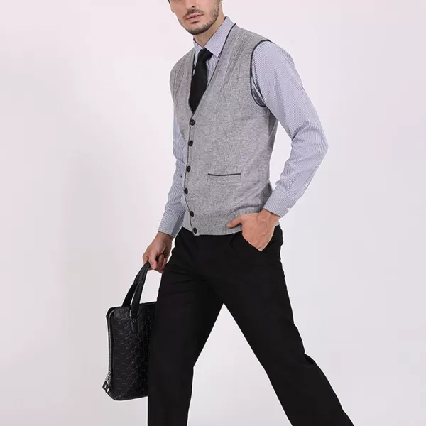 Flygo Men's V-Neck Button Down Cashmere Wool Blend Vest Knitwear Sweater Waistcoat