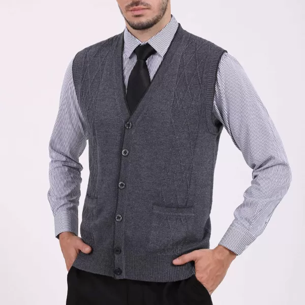 Flygo Men's V-Neck Button Down Cashmere Wool Blend Vest Knitwear Sweater Waistcoat
