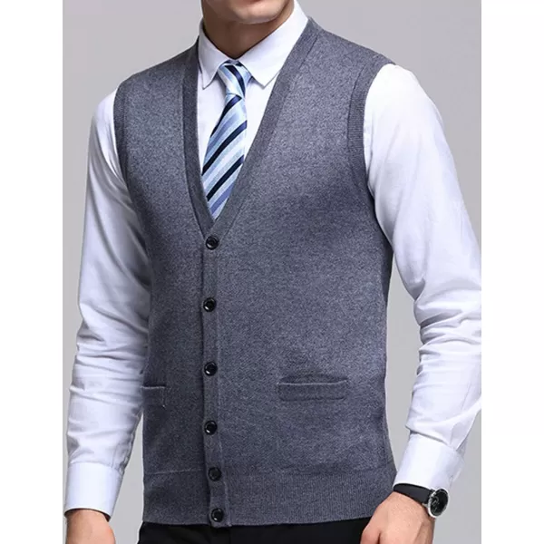 Flygo Men's V-Neck Knitting Vest Classic Wool Blend Button Down Sweater Vest