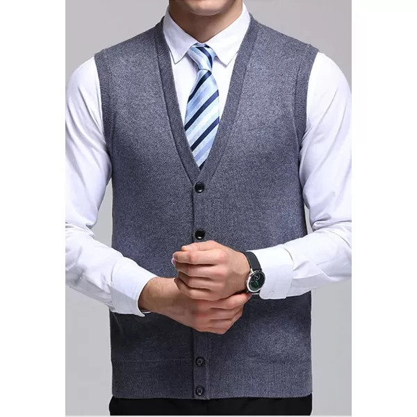 Flygo Men's V-Neck Knitting Vest Classic Wool Blend Button Down Sweater Vest