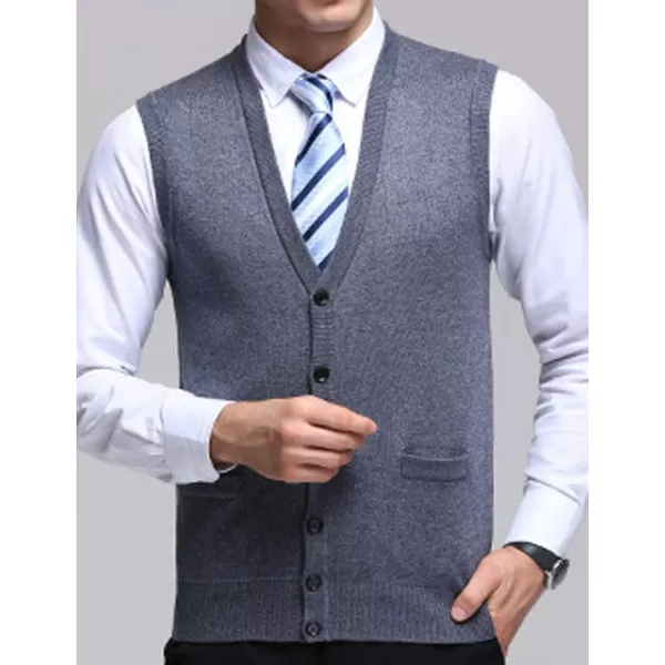 Flygo Men's V-Neck Knitting Vest Classic Wool Blend Button Down Sweater Vest