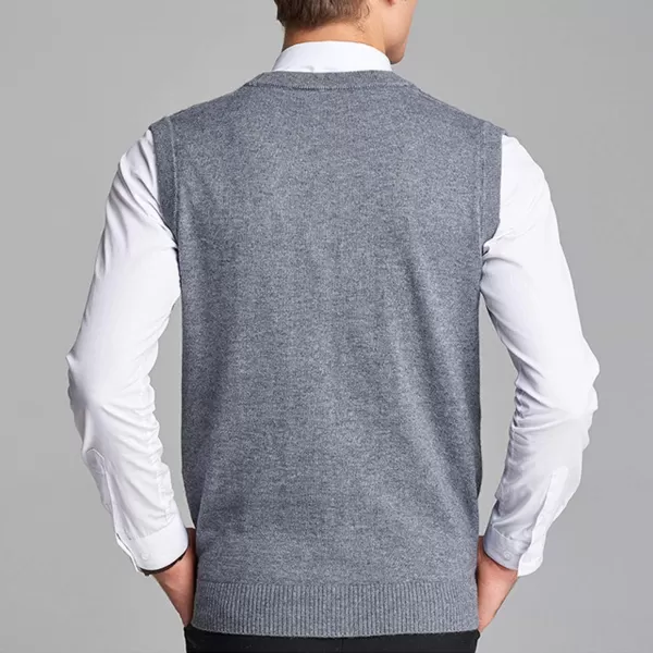 Flygo Men's V-Neck Wool Knitted Sweater Vest Knitwear Waistcoat with Button Front
