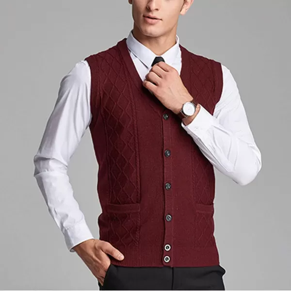 Flygo Men's V-Neck Wool Knitted Sweater Vest Knitwear Waistcoat with Button Front