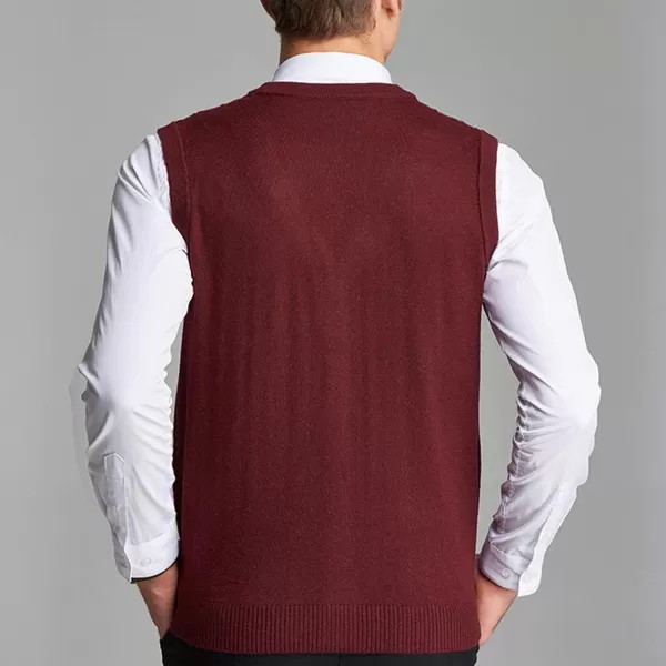 Flygo Men's V-Neck Wool Knitted Sweater Vest Knitwear Waistcoat with Button Front