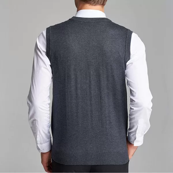 Flygo Men's V-Neck Wool Knitted Sweater Vest Knitwear Waistcoat with Button Front