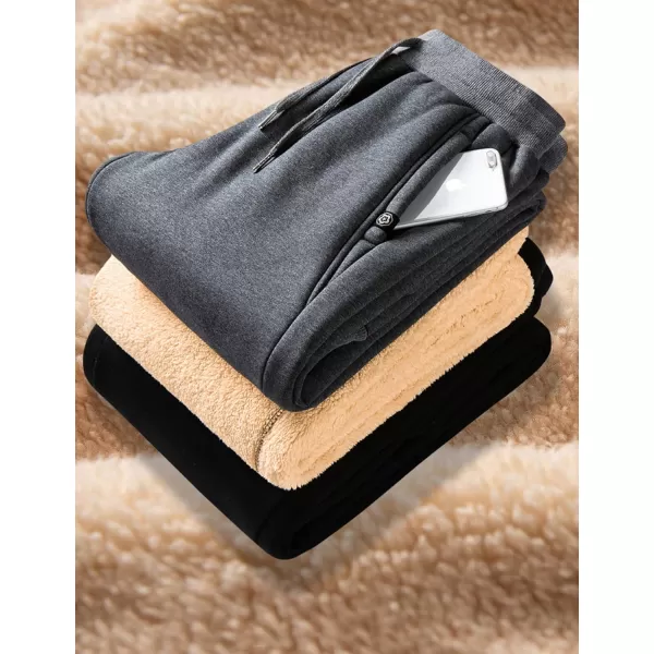 Flygo Mens Winter Sherpa Sweatepants Warm Fleece Lined Pants Pockets Athletic Active Sweatpants