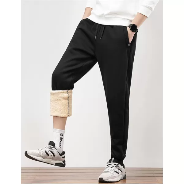 Flygo Mens Winter Sherpa Sweatepants Warm Fleece Lined Pants Pockets Athletic Active Sweatpants