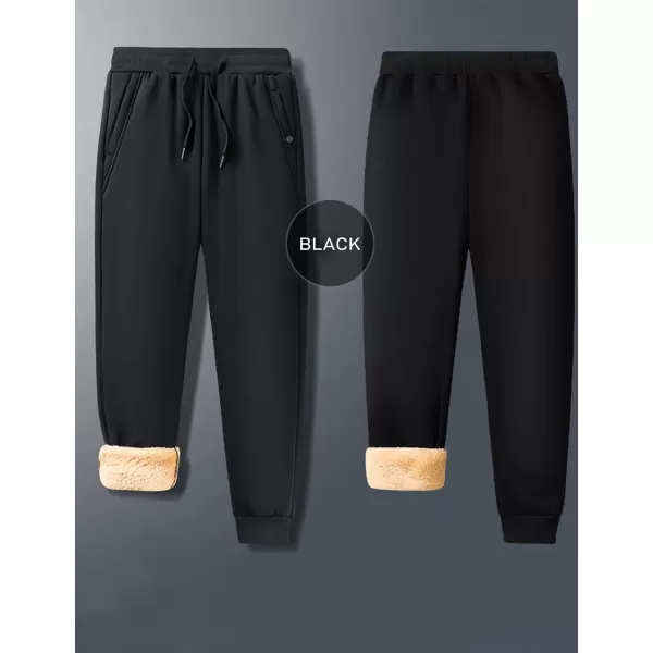 Flygo Mens Winter Sherpa Sweatepants Warm Fleece Lined Pants Pockets Athletic Active Sweatpants