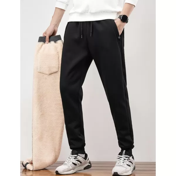 Flygo Mens Winter Sherpa Sweatepants Warm Fleece Lined Pants Pockets Athletic Active Sweatpants