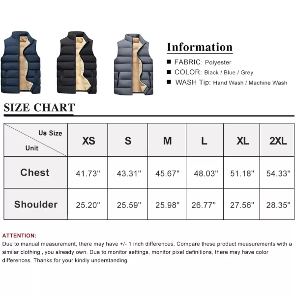 Flygo Men's Winter Warm Padded Puffer Vest Outdoor Fleece Lined Sleeveless Jacket