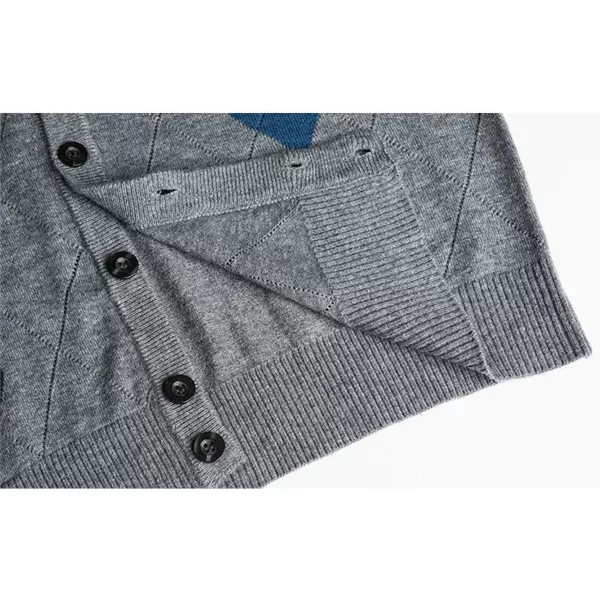 Flygo Mens Wool Button Front Argyle V Neck Sweater Vest