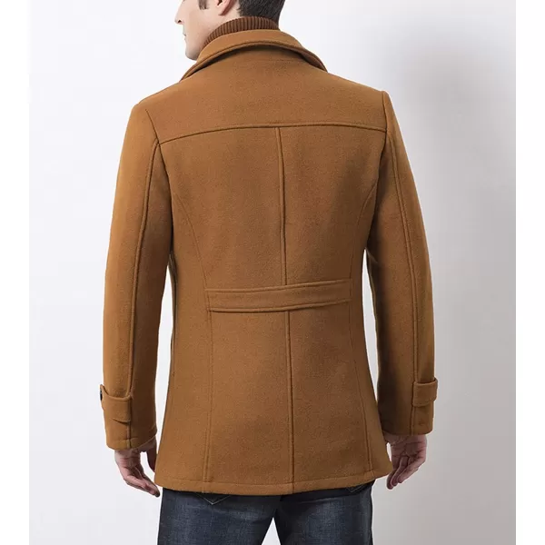 Flygo Men's Wool Pea Coat Layered Collar Quilted Lined Single Breasted Peacoat Jacket