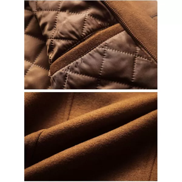 Flygo Men's Wool Pea Coat Layered Collar Quilted Lined Single Breasted Peacoat Jacket