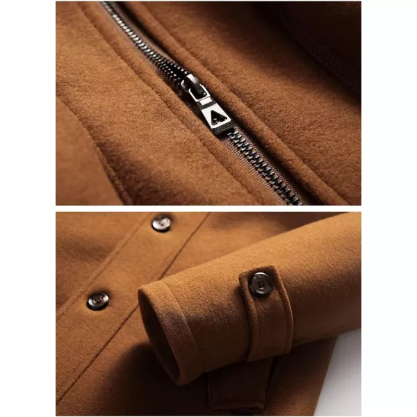 Flygo Men's Wool Pea Coat Layered Collar Quilted Lined Single Breasted Peacoat Jacket