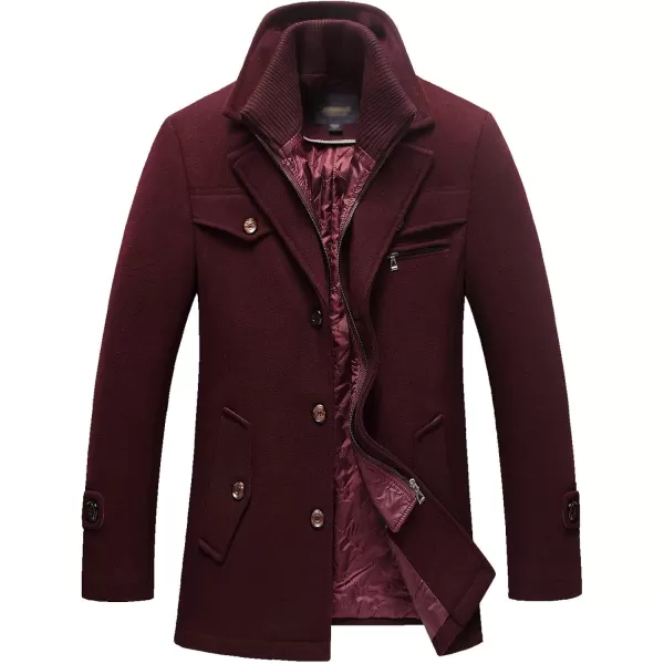 Flygo Men's Wool Pea Coat Layered Collar Quilted Lined Single Breasted Peacoat Jacket
