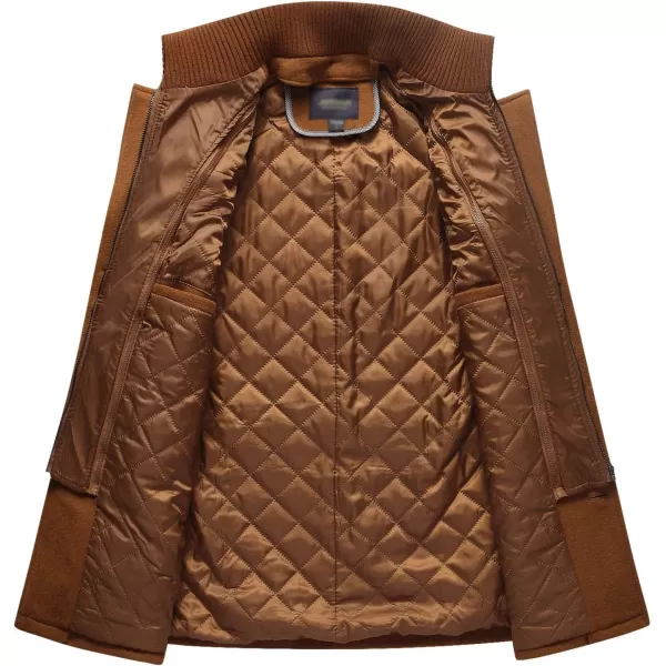 Flygo Men's Wool Pea Coat Layered Collar Quilted Lined Single Breasted Peacoat Jacket