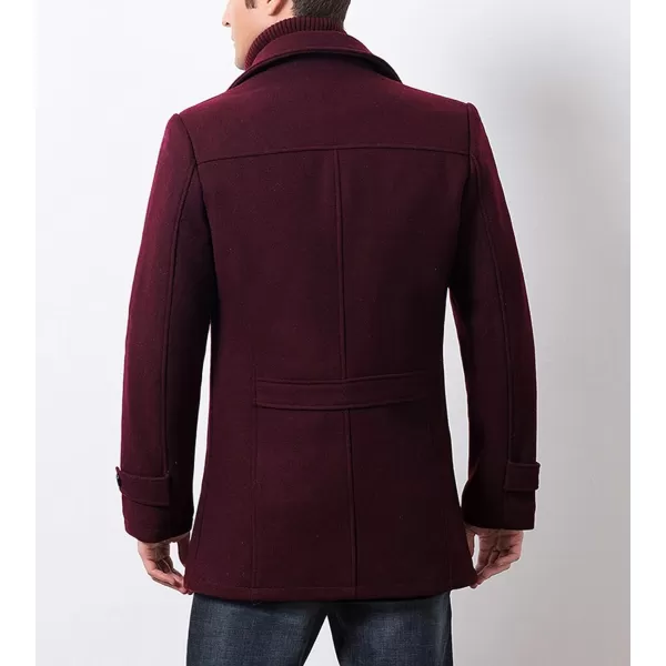 Flygo Men's Wool Pea Coat Layered Collar Quilted Lined Single Breasted Peacoat Jacket