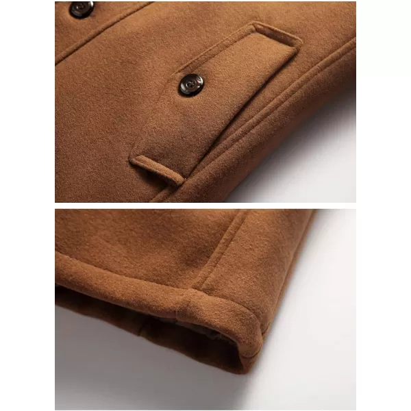 Flygo Men's Wool Pea Coat Layered Collar Quilted Lined Single Breasted Peacoat Jacket