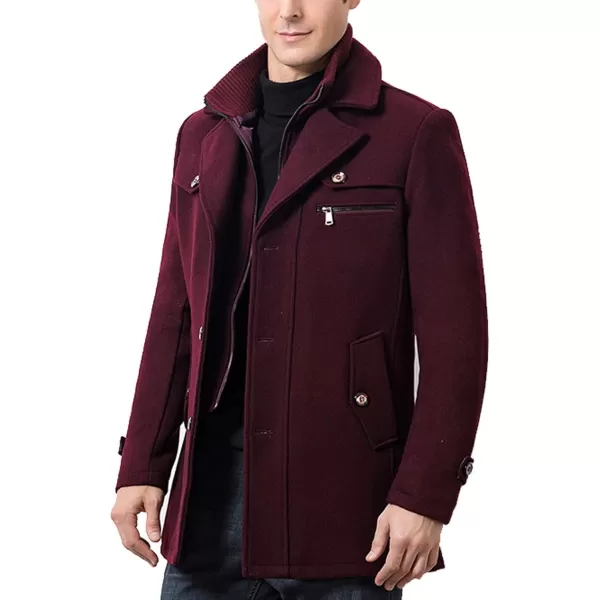 Flygo Men's Wool Pea Coat Layered Collar Quilted Lined Single Breasted Peacoat Jacket