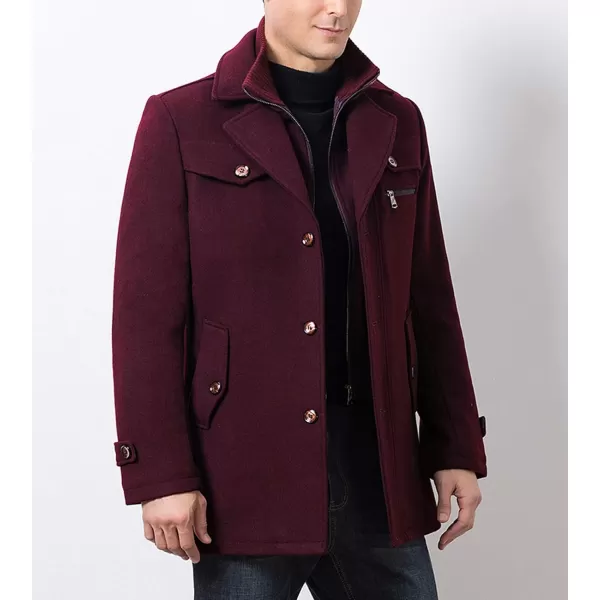 Flygo Men's Wool Pea Coat Layered Collar Quilted Lined Single Breasted Peacoat Jacket