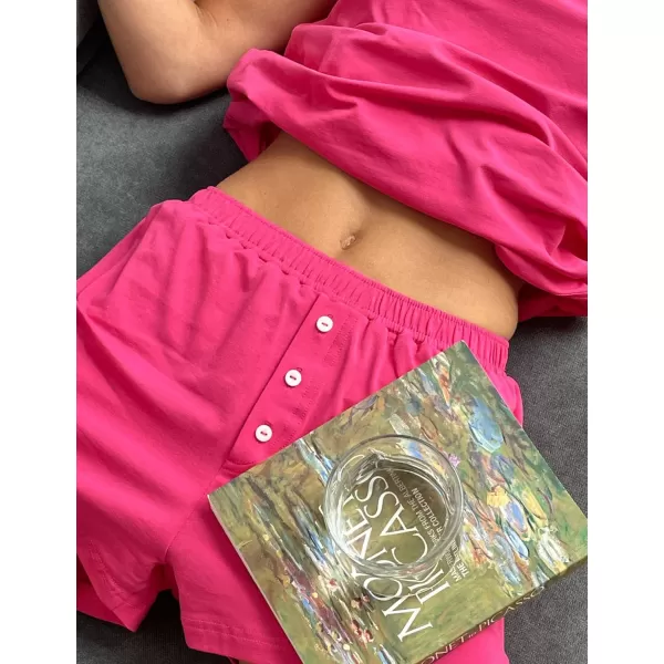 Flygo Women 2 Piece Outfits Crew Neck Tank Top Elastic Shorts Pajama Sets