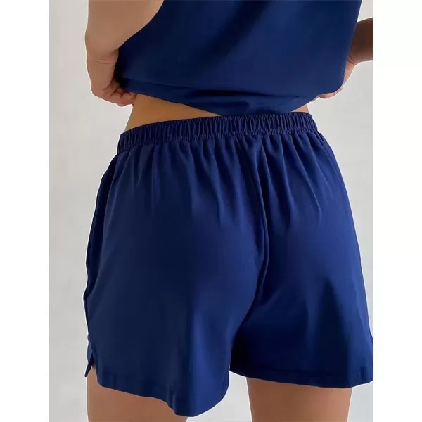Flygo Women 2 Piece Outfits Crew Neck Tank Top Elastic Shorts Pajama Sets