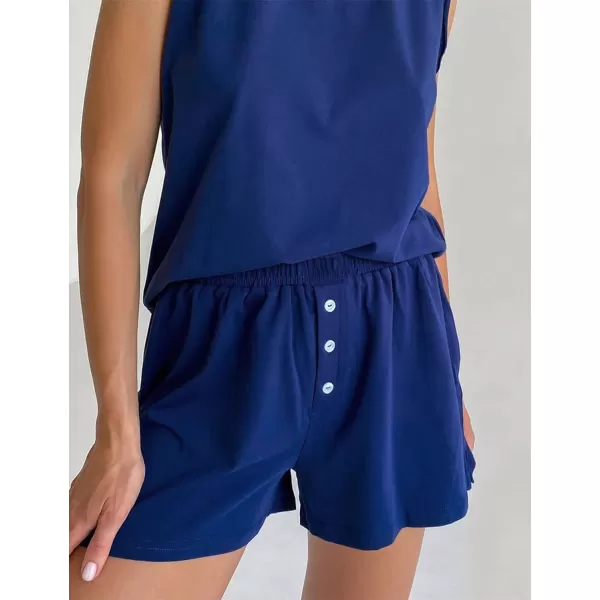 Flygo Women 2 Piece Outfits Crew Neck Tank Top Elastic Shorts Pajama Sets