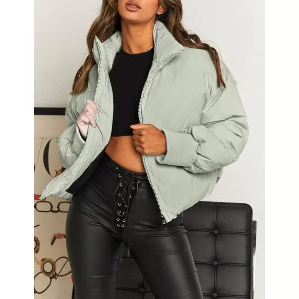 Flygo Women Cropped Puffer Jacket Winter Jackets Lightweight Zip Up Stand Collar Quilted Coats