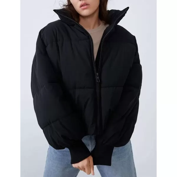Flygo Women Cropped Puffer Jacket Winter Jackets Lightweight Zip Up Stand Collar Quilted Coats