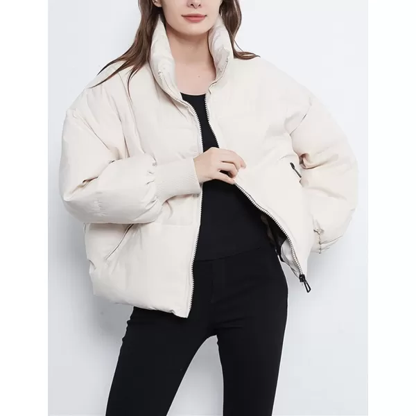 Flygo Women Cropped Puffer Jacket Winter Jackets Lightweight Zip Up Stand Collar Quilted Coats