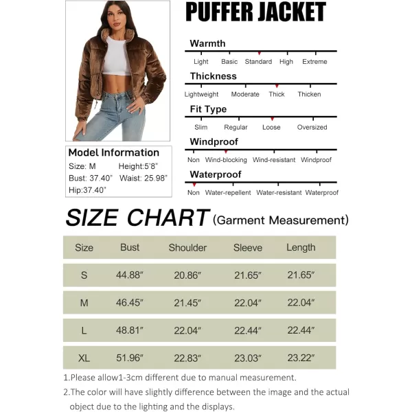 Flygo Women Cropped Puffer Jacket Winter Jackets Lightweight Zip Up Stand Collar Quilted Coats