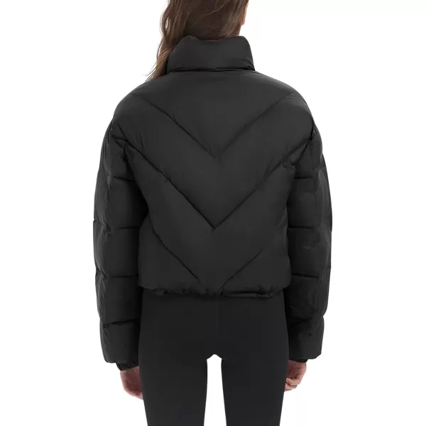 Flygo Women Cropped Puffer Jacket Winter Jackets Lightweight Zip Up Stand Collar Quilted Coats