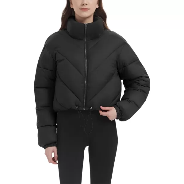 Flygo Women Cropped Puffer Jacket Winter Jackets Lightweight Zip Up Stand Collar Quilted Coats