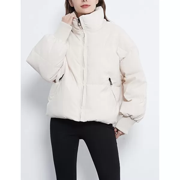 Flygo Women Cropped Puffer Jacket Winter Jackets Lightweight Zip Up Stand Collar Quilted Coats