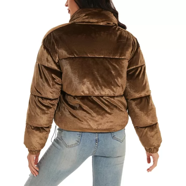 Flygo Women Cropped Puffer Jacket Winter Jackets Lightweight Zip Up Stand Collar Quilted Coats