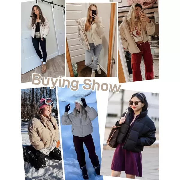 Flygo Women Cropped Puffer Jacket Winter Jackets Lightweight Zip Up Stand Collar Quilted Coats