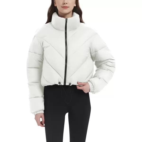 Flygo Women Cropped Puffer Jacket Winter Jackets Lightweight Zip Up Stand Collar Quilted Coats