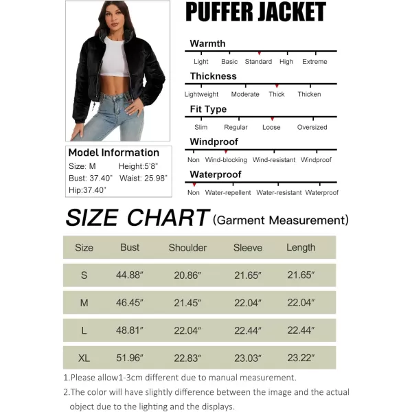 Flygo Women Cropped Puffer Jacket Winter Jackets Lightweight Zip Up Stand Collar Quilted Coats