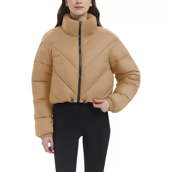 Flygo Women Cropped Puffer Jacket Winter Jackets Lightweight Zip Up Stand Collar Quilted Coats