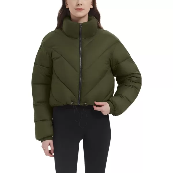 Flygo Women Cropped Puffer Jacket Winter Jackets Lightweight Zip Up Stand Collar Quilted Coats