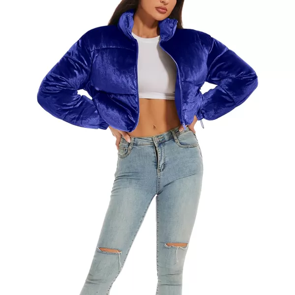 Flygo Women Cropped Puffer Jacket Winter Jackets Lightweight Zip Up Stand Collar Quilted Coats