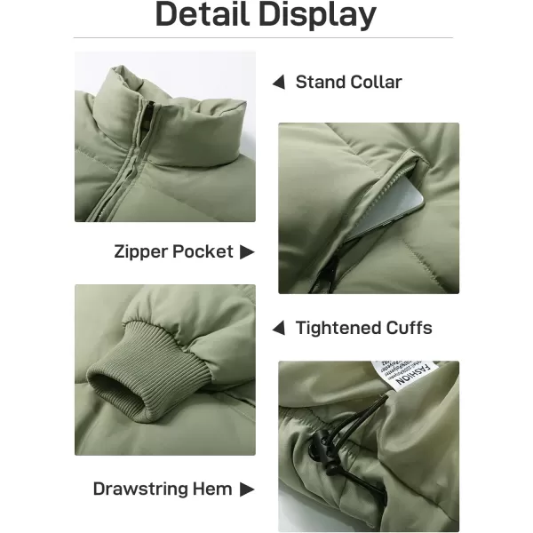 Flygo Women Cropped Puffer Jacket Winter Jackets Lightweight Zip Up Stand Collar Quilted Coats
