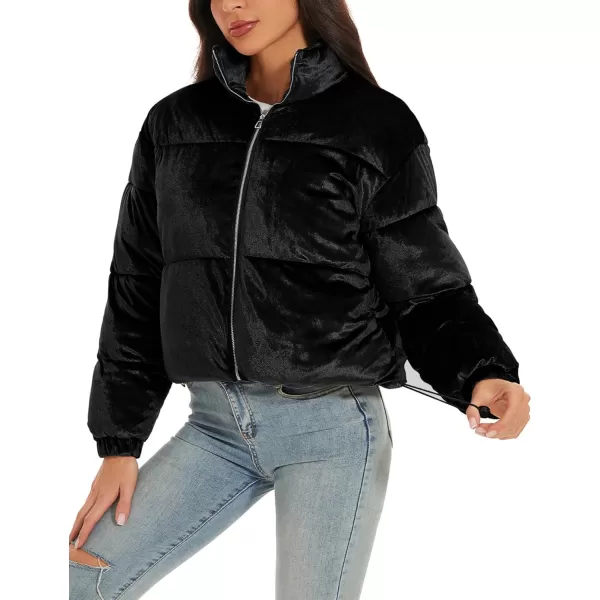 Flygo Women Cropped Puffer Jacket Winter Jackets Lightweight Zip Up Stand Collar Quilted Coats