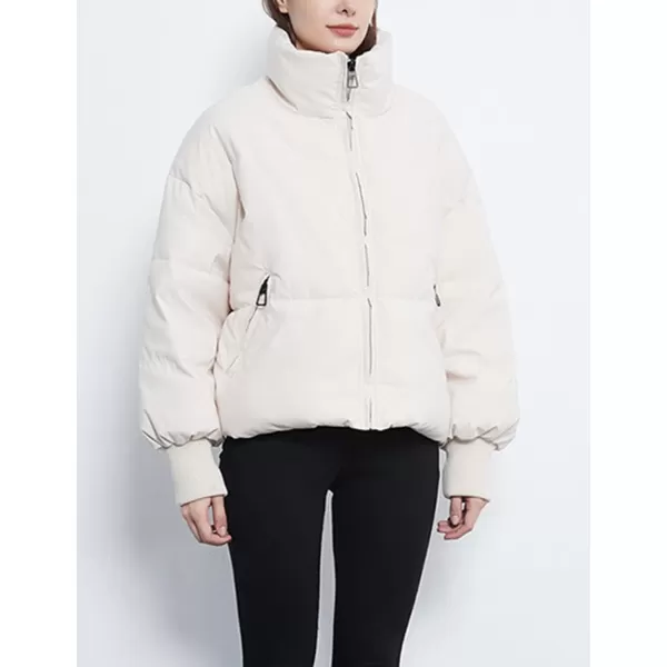 Flygo Women Cropped Puffer Jacket Winter Jackets Lightweight Zip Up Stand Collar Quilted Coats