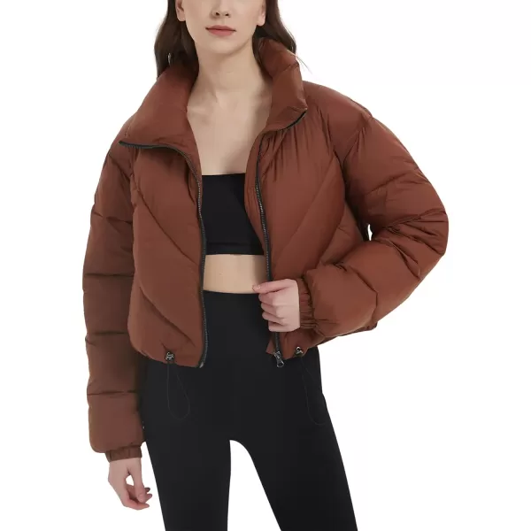 Flygo Women Cropped Puffer Jacket Winter Jackets Lightweight Zip Up Stand Collar Quilted Coats